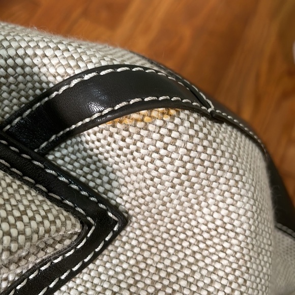 Francesco Biasia Beige Canvas Brown Leather Trim Shoulder Bag Tote Bag - Picture 13 of 14